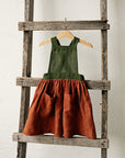 Rust & Forest Green Autumn Cross Back Linen Pinafore