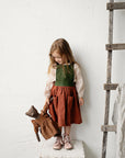 Rust & Forest Green Autumn Cross Back Linen Pinafore