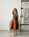 Rust & Forest Green Autumn Cross Back Linen Pinafore