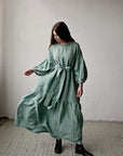 Mint Ruffle Kimono Linen Dress