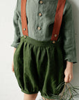 Forest Green & Rust Autumn Linen Shorts with Suspenders