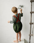 Forest Green & Rust Autumn Linen Shorts with Suspenders