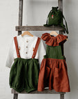 Forest Green & Rust Autumn Linen Shorts with Suspenders