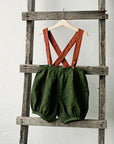 Forest Green & Rust Autumn Linen Shorts with Suspenders