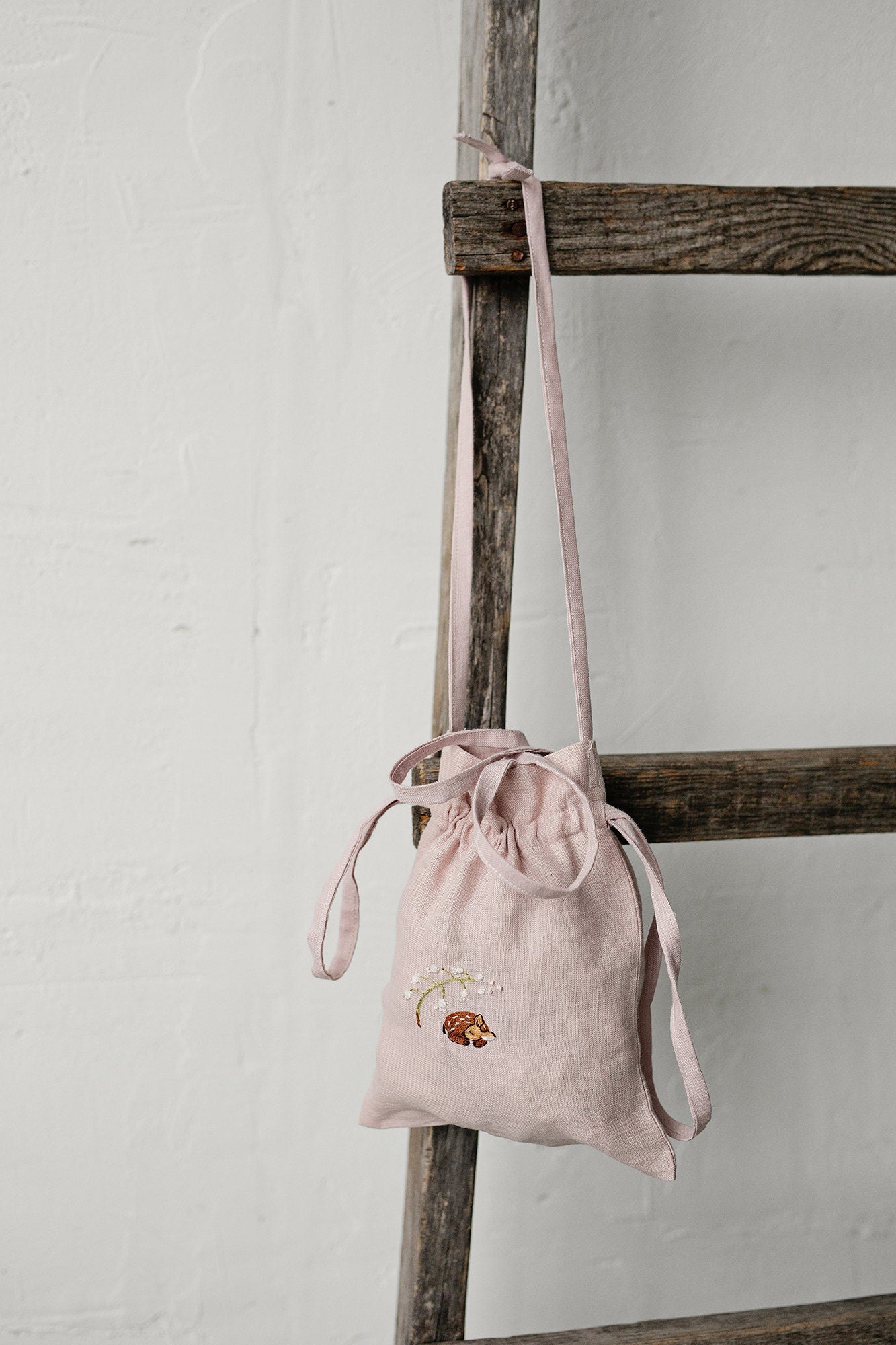 Fawn and Lily of the Valley Crossbody Linen Bag with Handles