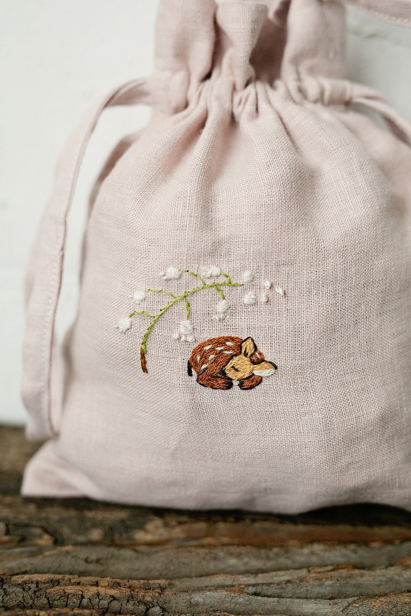 Fawn and Lily of the Valley Crossbody Linen Bag with Handles