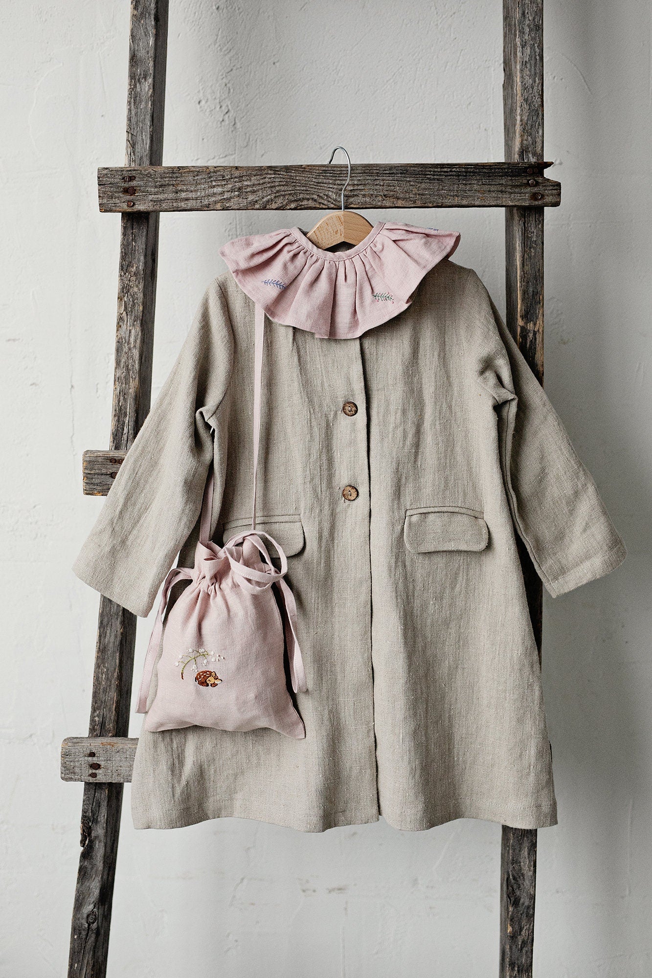 Fawn and Lily of the Valley Crossbody Linen Bag with Handles