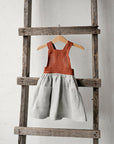 Fog Grey & Rust Autumn Cross Back Linen Pinafore