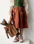 Rust & Forest Green Autumn Cross Back Linen Pinafore