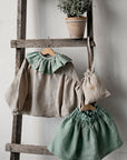 Mint Ruffle Linen Collar with Bees