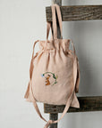 Rabbit and Flower Crossbody Linen Bag with Handles