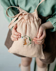 Rabbit and Flower Crossbody Linen Bag with Handles