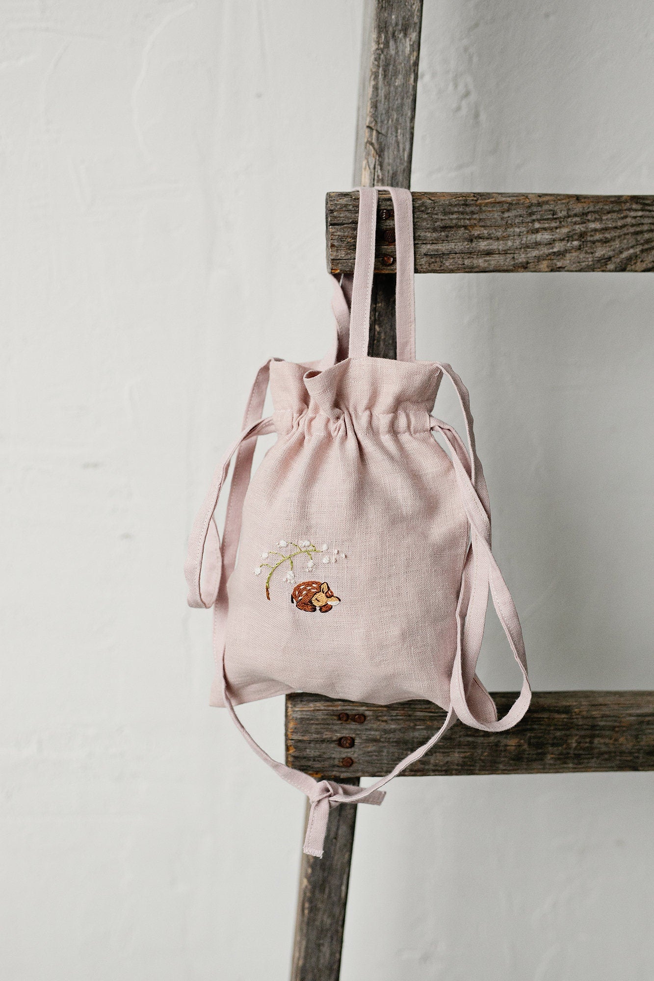 Fawn and Lily of the Valley Crossbody Linen Bag with Handles