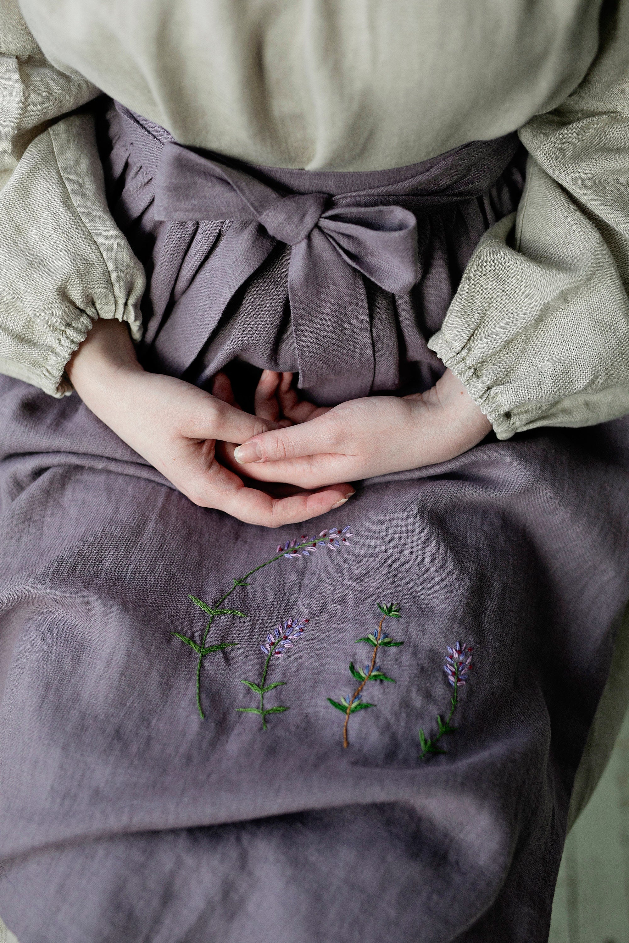 Mauve Apple Linen Apron