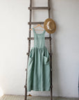 Mint Long Cross Back Linen Pinafore