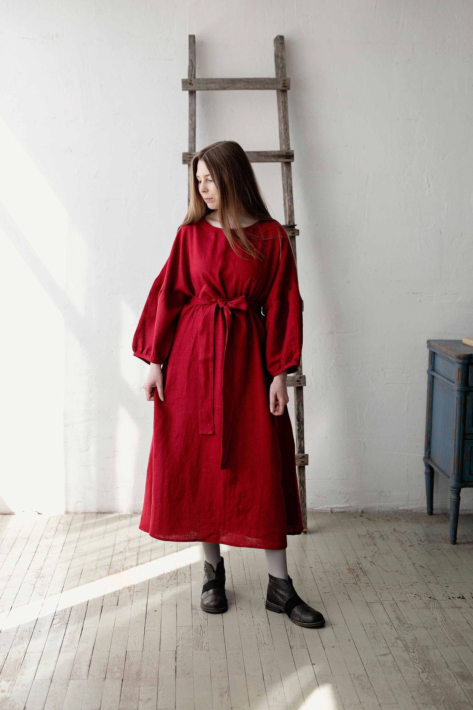 fitted lace wedding dress Cherry Kimono Linen Dress – allthebeautifullinen