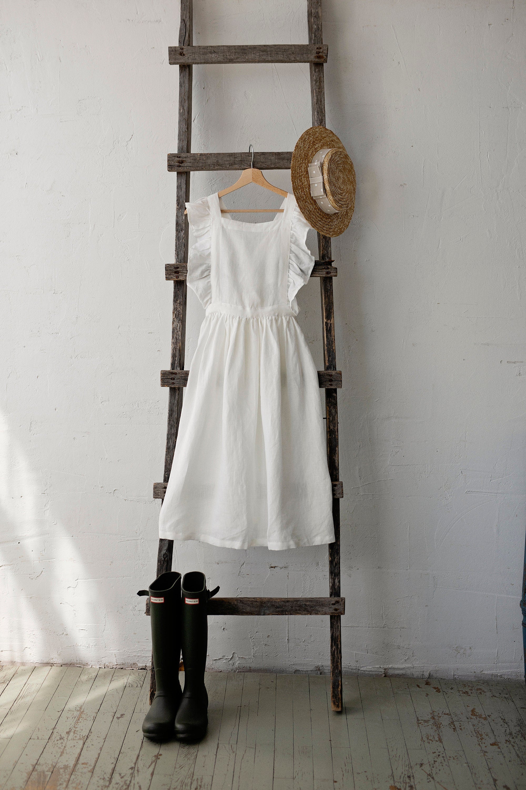 White Midi Vintage Linen Apron