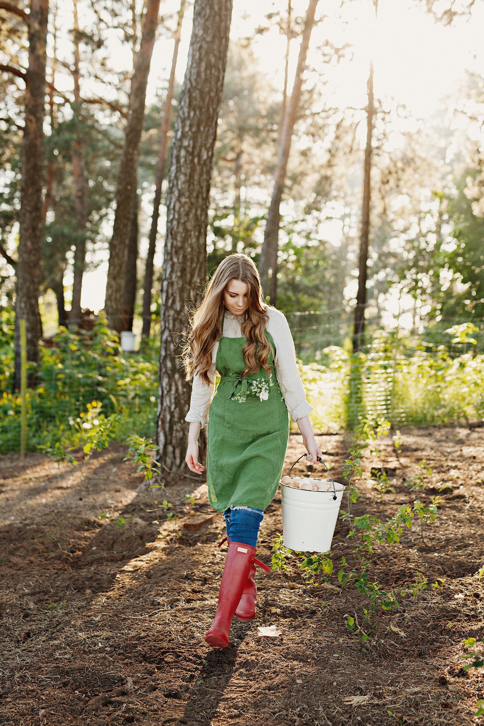 Apple Green Traditional Linen Apron