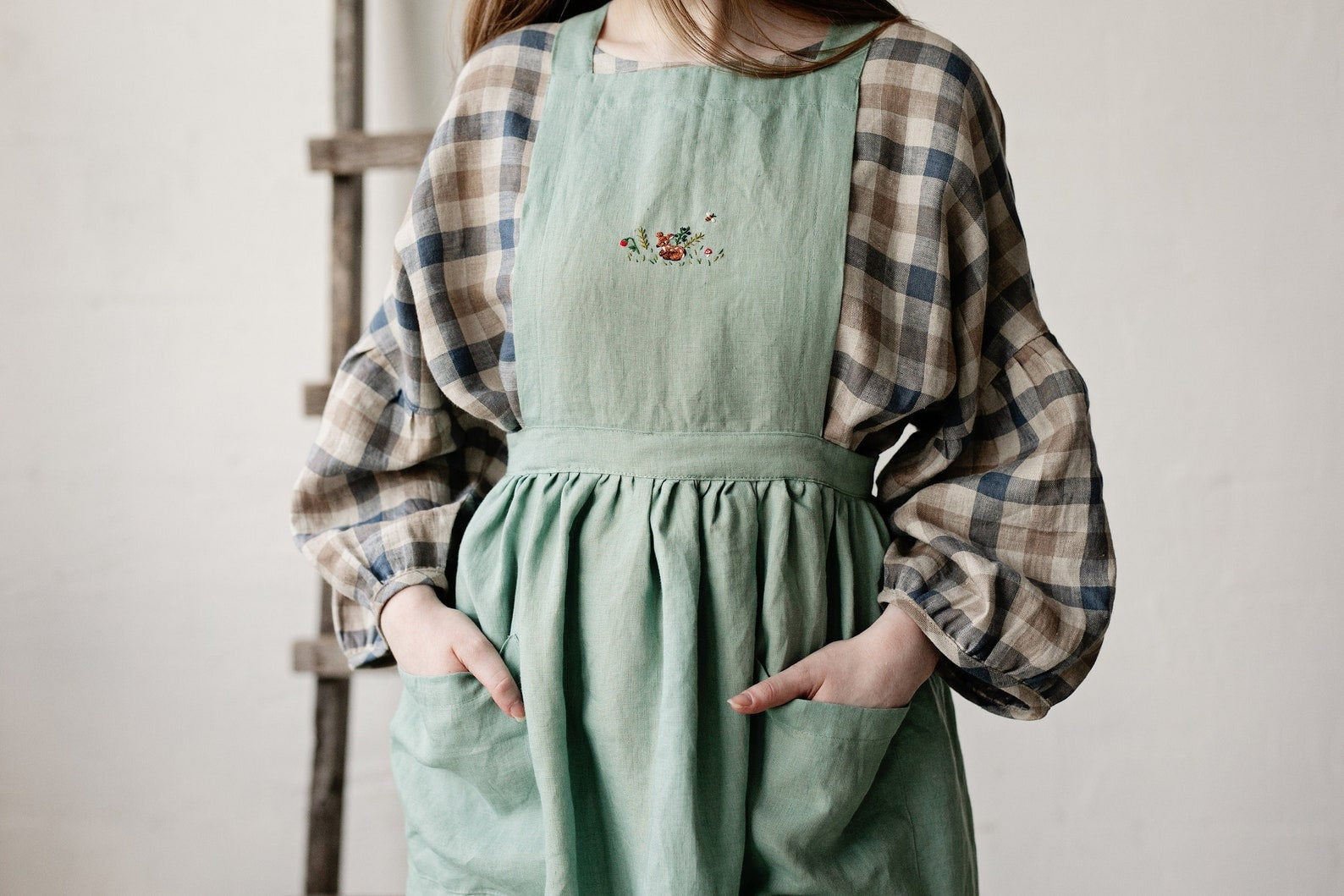 Mint Midi Cross Back Linen Pinafore