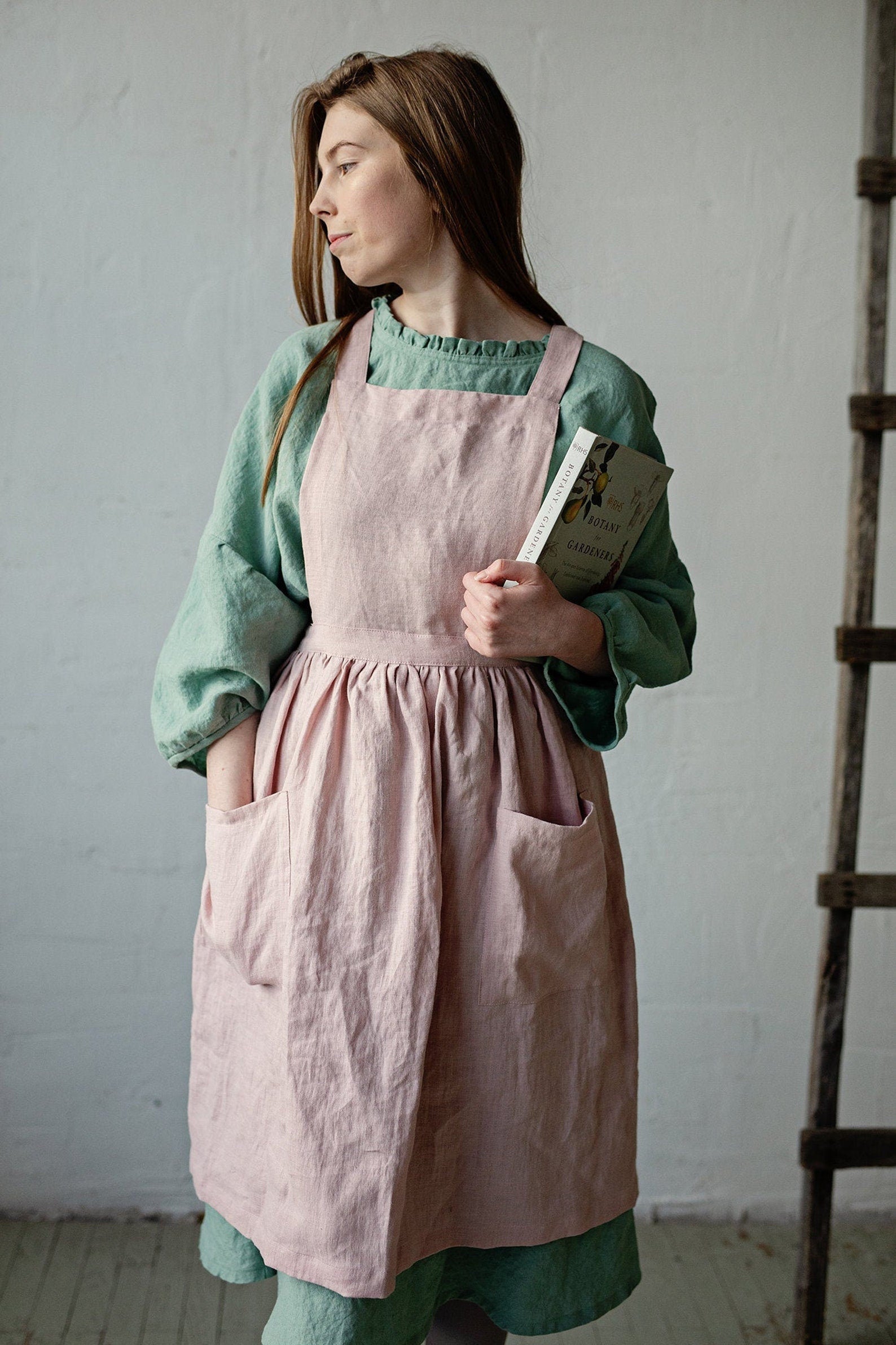 Baby Pink Midi Cross Back Linen Pinafore