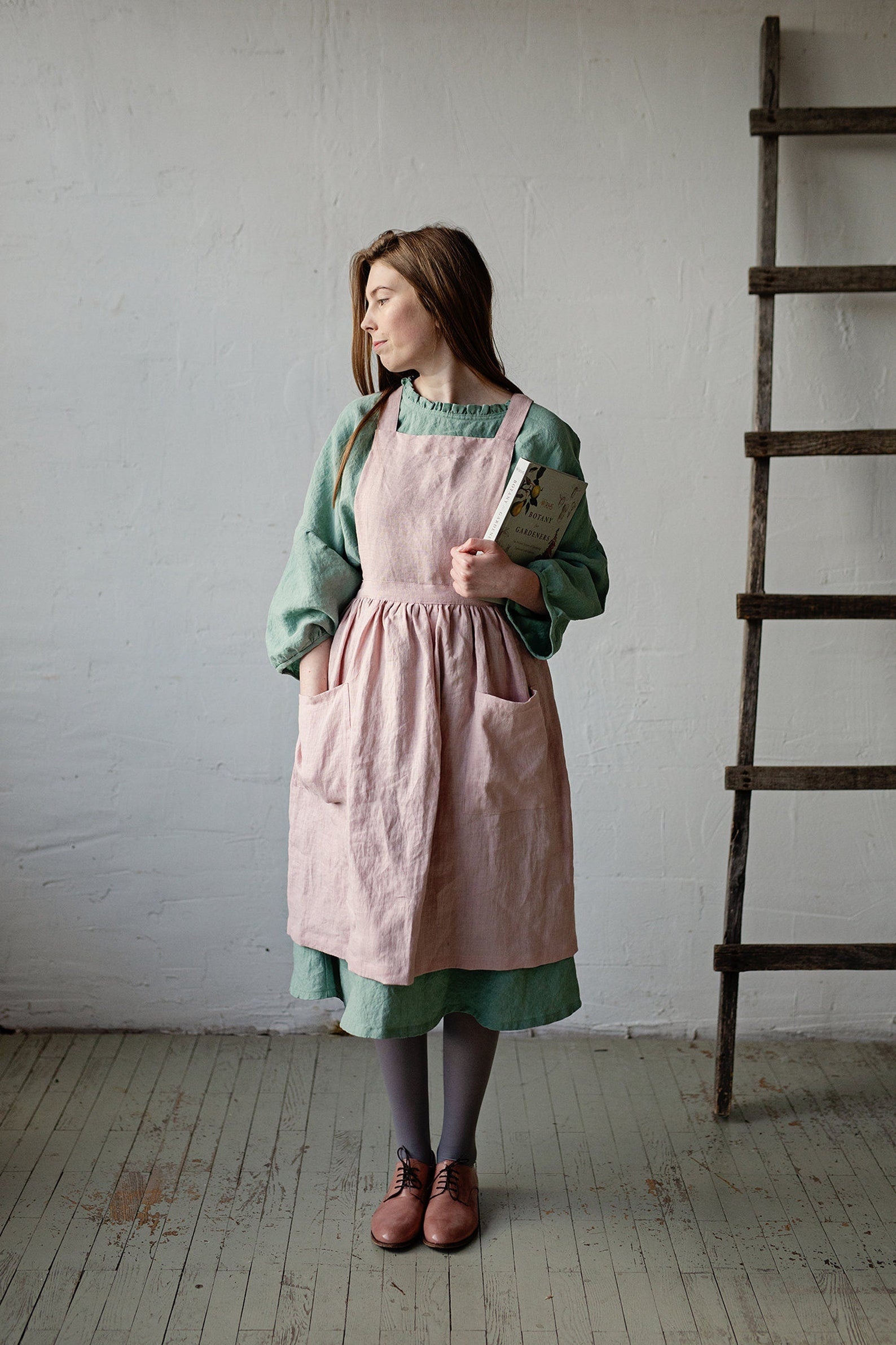Baby Pink Midi Cross Back Linen Pinafore