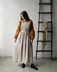 Natural Long Cross Back Linen Pinafore