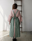 Mint Long Cross Back Linen Pinafore
