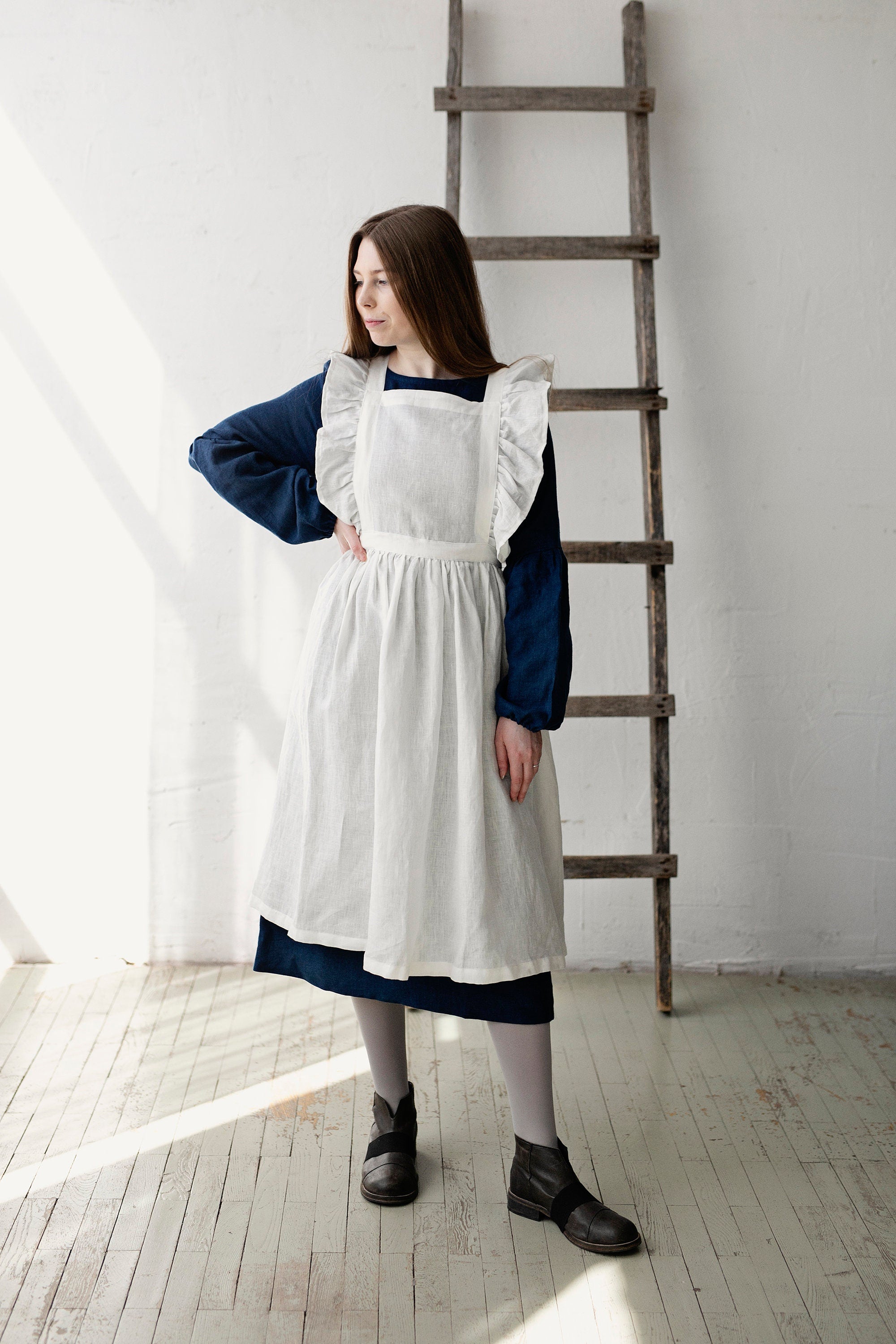 White Midi Vintage Linen Apron