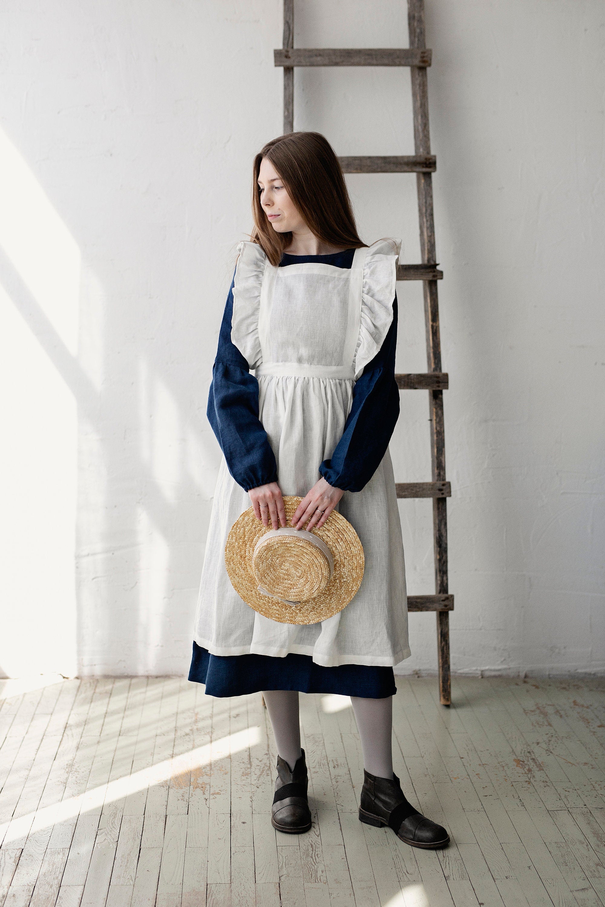 White Midi Vintage Linen Apron