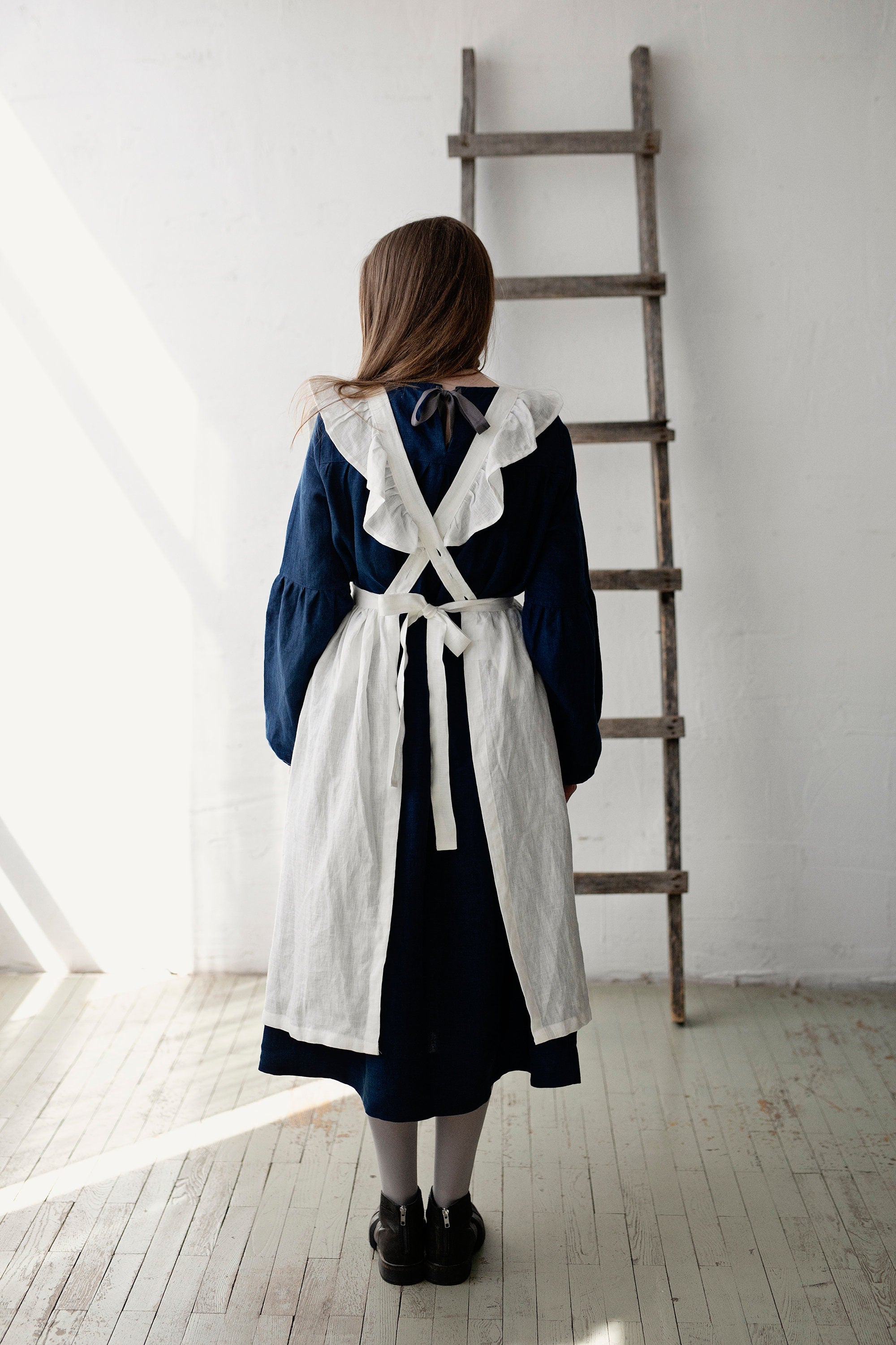 White Midi Vintage Linen Apron