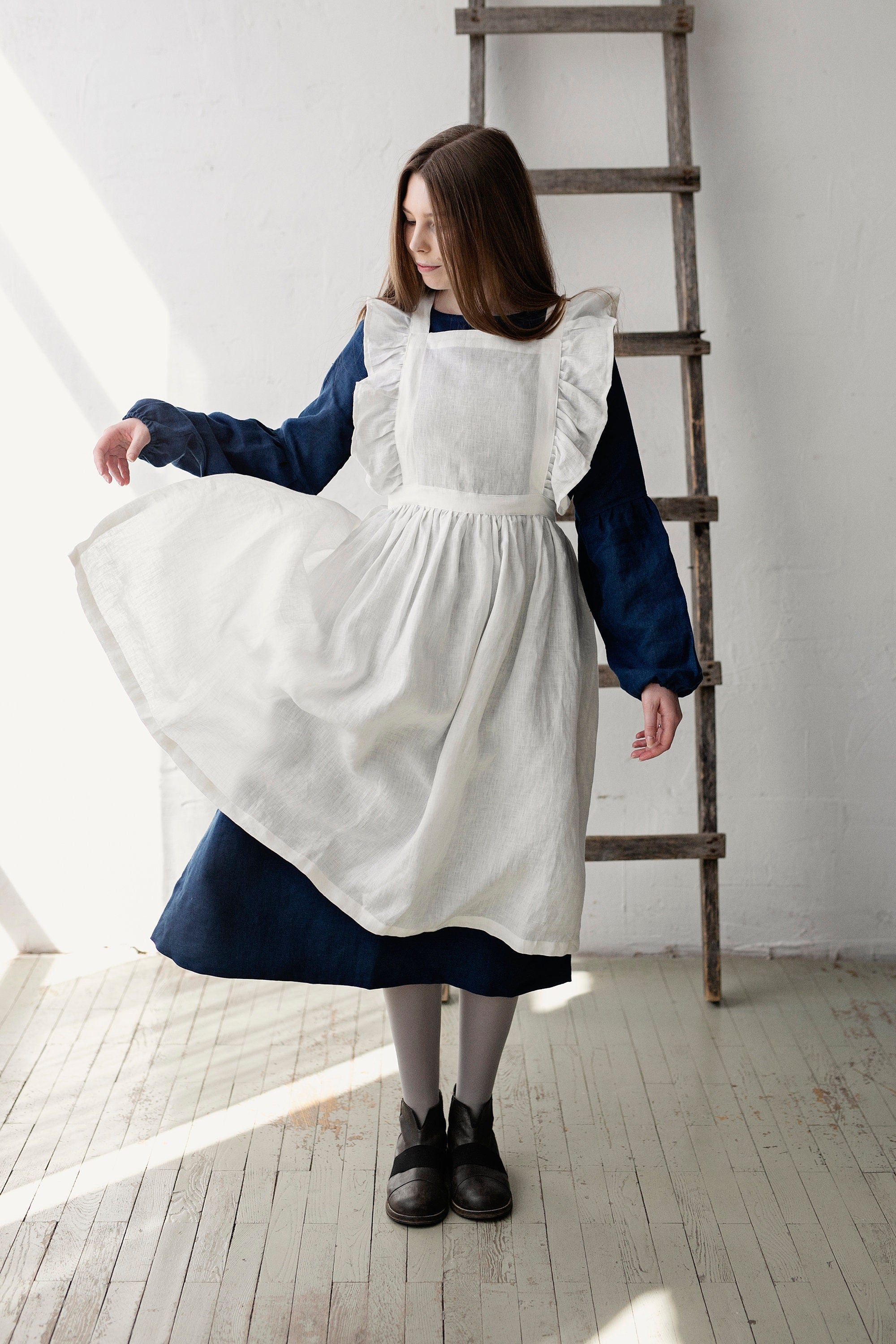 White Midi Vintage Linen Apron