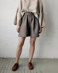 Brown Stripe Linen Shorts