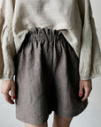 Brown Stripe Linen Shorts