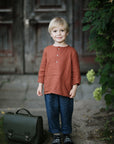 Rust Long Sleeve Button Linen Shirt