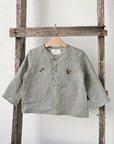 Green Gingham Long Sleeve Button Linen Shirt