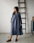 Dusty Blue Victorian Linen Dress