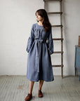 Dusty Blue Victorian Linen Dress
