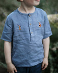 Dusty Blue Short Sleeve Button Linen Shirt