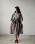 Brown Stripe Linen Apron Skirt
