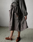 Brown Stripe Linen Apron Skirt