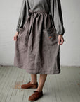 Brown Stripe Linen Apron Skirt