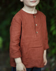 Rust Long Sleeve Button Linen Shirt