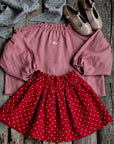 Red Polka Dot Festive Mini Linen Skirt