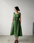 Apple Green Sleeveless Linen Dress
