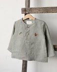 Green Gingham Long Sleeve Button Linen Shirt