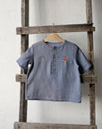 Dusty Blue Short Sleeve Button Linen Shirt