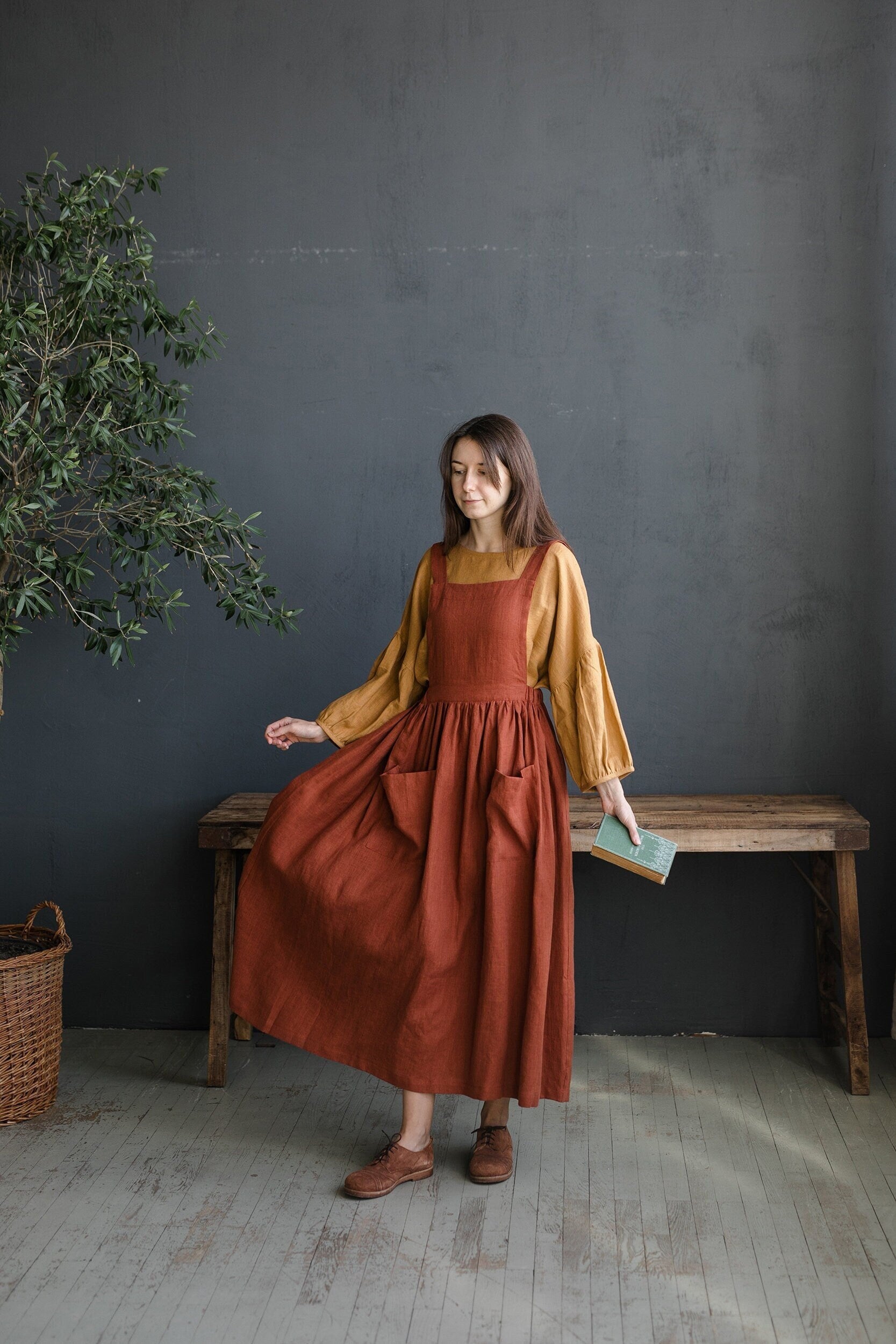 Rust Cottage Linen Dress  allthebeautifullinen