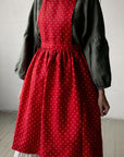 Red Polka Dot Festive Midi Cross Back Linen Pinafore