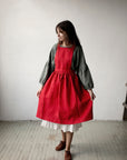 Red Polka Dot Festive Midi Cross Back Linen Pinafore