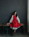 Red Polka Dot Festive Midi Cross Back Linen Pinafore